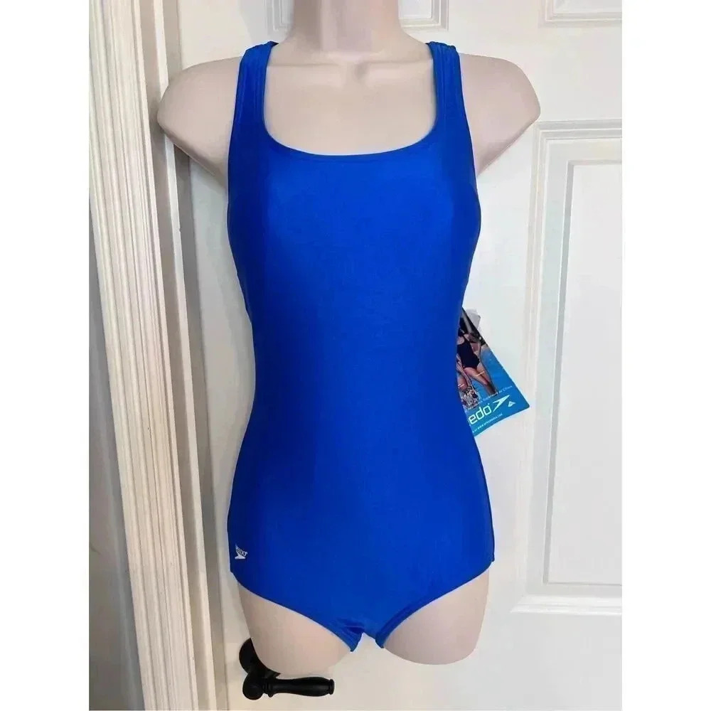SPEEDO blue swimming one piece X‎ back size 8 NWT